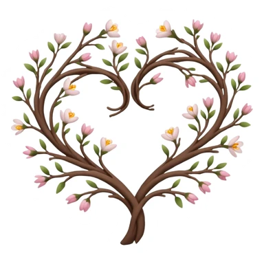 Natural minimal branches with a few flowers in a twisty heart shape sticker