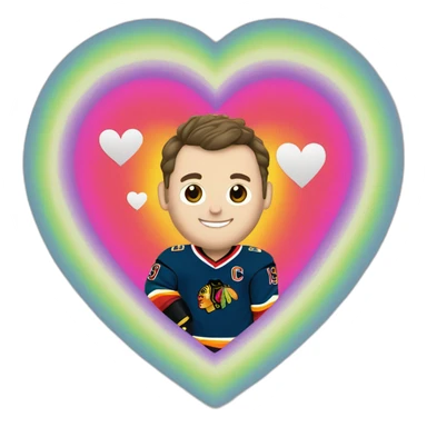 Jonathan Toews inside a rainbow heart sticker