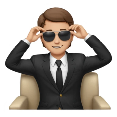 a white man, brown hairs, in formal suit wearing sunglasses resting with hands behind head sticker
