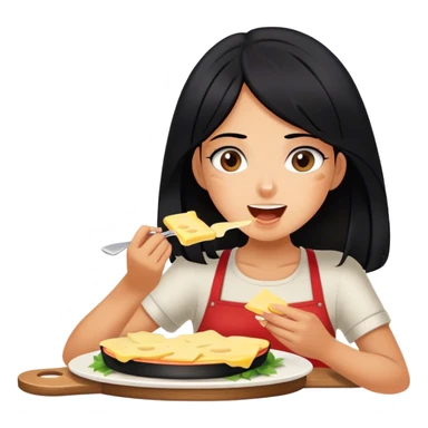 Fille au cheveux noir  bronzer qui mange de la raclette  sticker