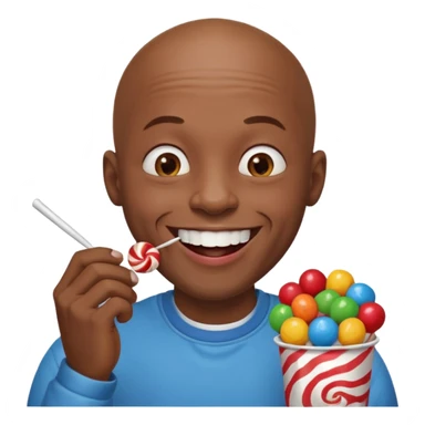 Bald black man eating lots of candy sticker