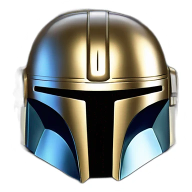 shiny blue mandalorian helmet with gold accents sticker