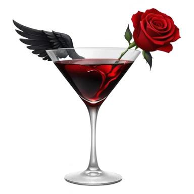 🍸+🍹🖤+🌹 (the liquid is black and one glass with black fallen angel wings)  sticker