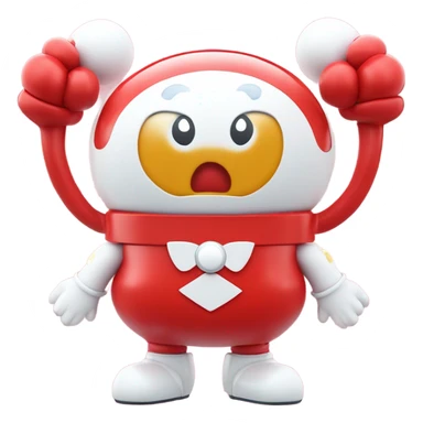 Very shiny full body character with pill capsule head with retro antennae and jetsons aesthetic sailor moon eyes  puffy body and welcoming waving arms Japanese animation inspired Anpanman with big boots and antennae red and white colors only sticker