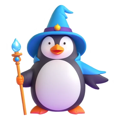 penguin wizard with a glowing staff sticker