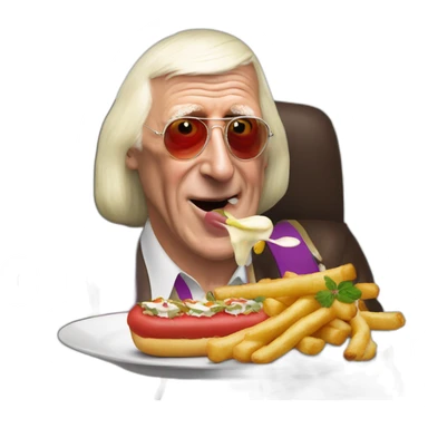 Sir Jimmy Savile is obese eating a saveloy wonderful sticker