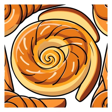 franzbrötchen with exaggerated spiral, shiny glaze, cinnamon filling sticker