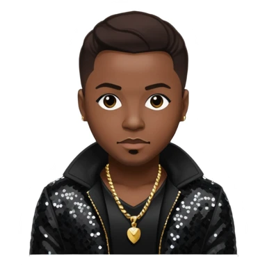 Nokio from Dru Hill with dark brown hair, black sequin outfit, dark skin sticker