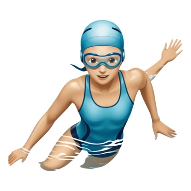 An icon featuring a swimmer in motion, cutting through the water with smooth strokes. The design includes ripples, goggles, and a swimming cap, symbolizing the fluidity and grace of swimming. Transparent background highlights the speed, technique, and rhythm of the sport. sticker