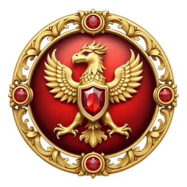Golden griffin crest / brosch in a circle with 2 red gems and no background sticker
