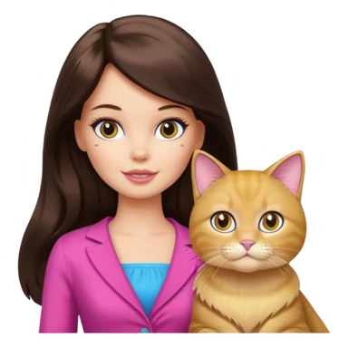 White Barbie girl dark brown long hair with British gold cat sticker