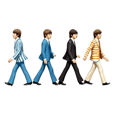 Cinematic Realistic The Beatles Abbey Road Scene Emoji, depicting the legendary band of four crossing the iconic zebra-striped street in their classic outfits, exuding effortless charisma and musical legacy. The scene is bathed in warm, nostalgic lighting with rich textures that capture the essence of 1960s rock history. sticker