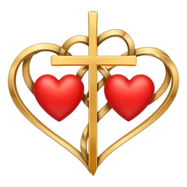 Two red  heart outlines  entwined with a simple gold cross  sticker
