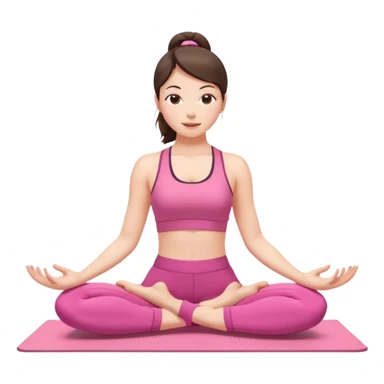 white brunette woman stretching on a yoga mat, pink sportswear, pilates pose sticker