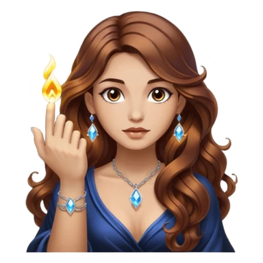 mystic woman long wavy brown hair tattoos lighting crystal with fingertip sticker