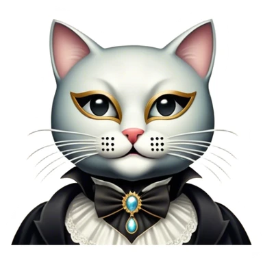 Icon for Musical Movie: A vintage movie poster-style design inspired by Cats or The Phantom of the Opera. Include dramatic theatrical elements like a mysterious mask, a grand chandelier, a cat in a costume, and a stage with dramatic lighting. Retro cinematic vibe. Transparent background. sticker