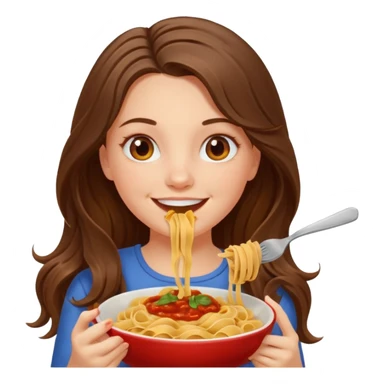 smiling white long brunette hair girl with hazel eyes with pasta sticker