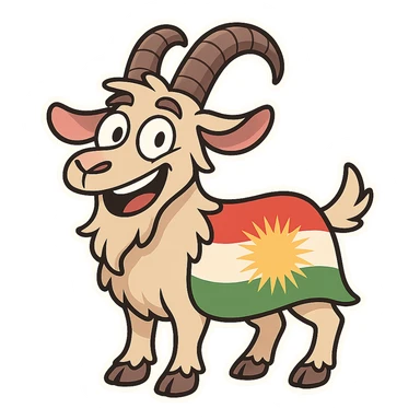 cartoon sticker of a happy colorful Kurdish goat, no flag, no text, suitable for WhatsApp and Instagram, transparent background sticker