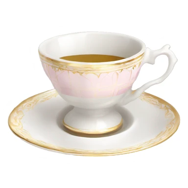 White regency tea cup on a little saucer with gold and light pink patterns sticker