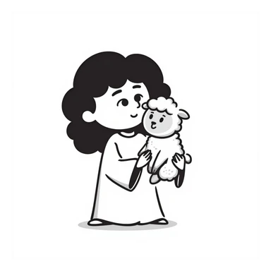 hand drawn cutesy tiny Jesus holding a lamb sticker