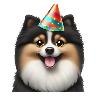 black pomeranian happy party sticker