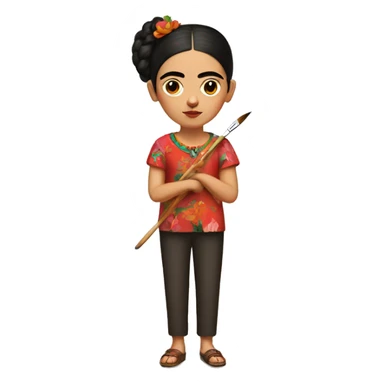 full body frida kahlo unibrow kid with paintbrush sticker