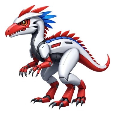 Furry feather-mane Cool Edgy Futuristic shiny colorful Digimon-Fakemon-Guilmon-Velociraptor-Mecha full body   sticker
