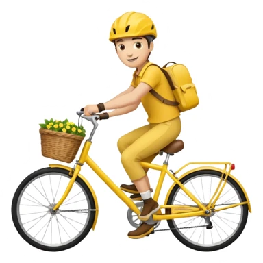 A courier on a yellow bicycle wearing yellow clothes, riding from left to right sticker