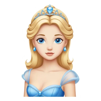 Cinematic Realistic Comical Cinderella Portrait, with every detail rendered realistically—from the soft, smooth texture of her fair skin to her artfully styled golden-blonde hair. Her bright blue eyes are wide with playful disbelief, and her expression carries a touch of whimsical humor while retaining elegant poise. Her classic ball gown, detailed with rich fabric textures and natural shadows, catches the light in a way that blends refined beauty with a hint of cheeky mischief, creating a striking, lifelike portrayal. sticker