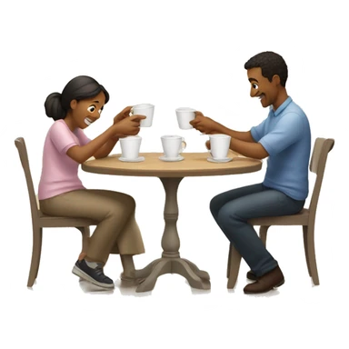 An emoji of a family—mother, father, and child—sitting at a table, playing a cup game with paper cups arranged on the table as they have fun together sticker