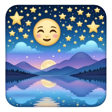 "Design a calming emoji for evening reflection. Soft moonlight, gentle stars, peaceful twilight sky, or spiritual symbols. No people - emphasize tranquil colors, night sky elements, and serene spiritual imagery." sticker