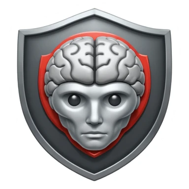 Minimal flat icon of a shield combined with a human brain, symbolizing self-control and mental discipline. Monochrome, premium style, high contrast, no text, dark theme friendly. sticker
