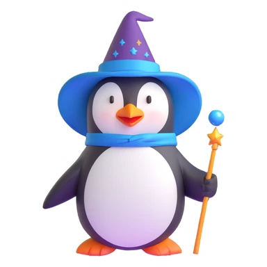 penguin wizard with magic wand and pointed hat sticker