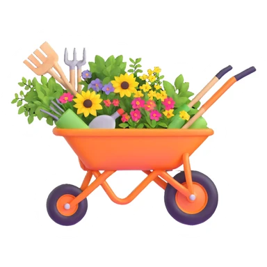 wheelbarrow with gardening tools sticker
