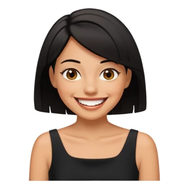 black short shoulder length hair tanned woman, black dress doing girly things sticker