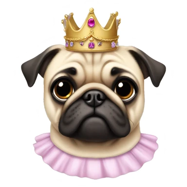 Pug with a princess dress and crown sticker