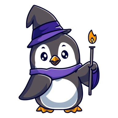 Cute penguin wizard casting a spell sticker