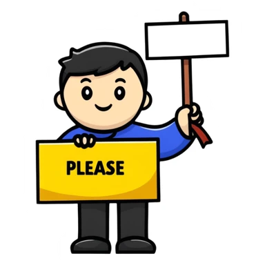 Character holding a sign that says please and thank you sticker