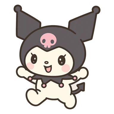 Kuromi character jumping pose, cute style, transparent background sticker