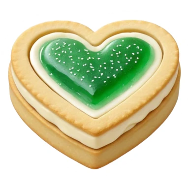 Realistic shortbread cookie in the shape of a heart with mint jelly middle filling and sprinkled powder sugar on top. sticker