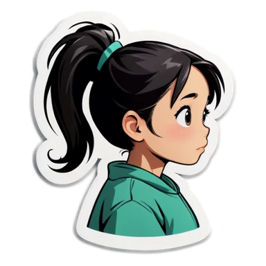 Girl with black ponytail watching tv sticker