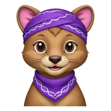 
Fossa animal in a purple bandana with white patterns on the forehead smiley sticker