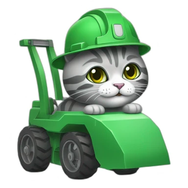 Gatito gris con ojos verdes  en una retroexcavadora sticker