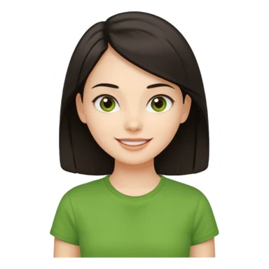 Young girl with straight, dark hair, well-groomed and pretty, wearing a green T-shirt, with a happy and lively expression. sticker