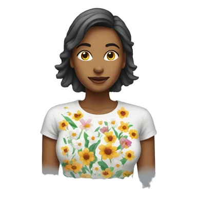 woman wearing T-shirt printed with flowers sticker