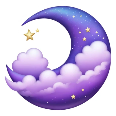 Purple crescent moon with sparkly clouds sticker