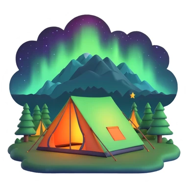 camping tent with aurora borealis in sky sticker