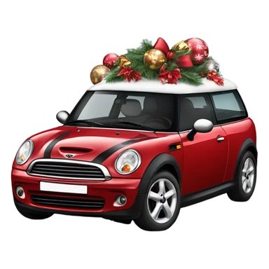 Red Mini Cooper Clubman with lots of Christmas decorations sticker