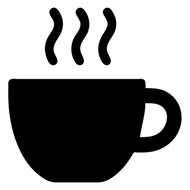 solid black filled icon of a coffee cup, minimal and bold sticker