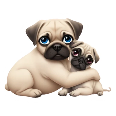 1 Baby pug with big blue eyes hugging a baby pug with pink eyes  sticker